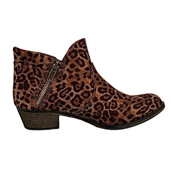 SUN STONE ABBY Women's Heel Boot Double Zip Booties Brown/Black Leopard Print - Picture 2 of 8